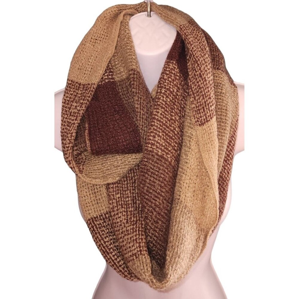 Heritage Traditions Plaid Block Infinity Scarf 100% Acrylic Browns Neutral Color